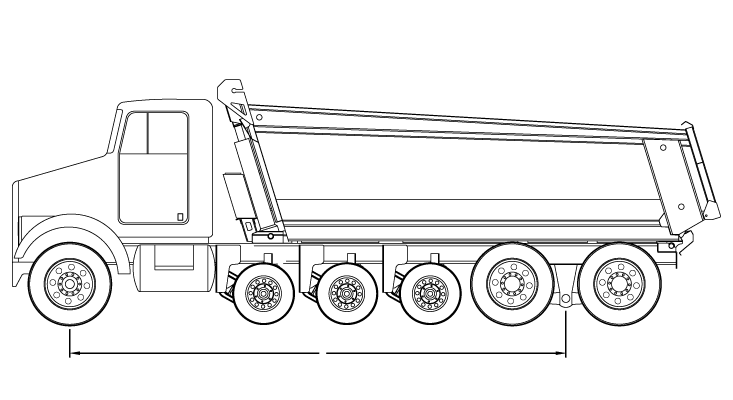 Bridge law example: quint dump truck with 252 inch wheelbase and 73,000 lbs GVW